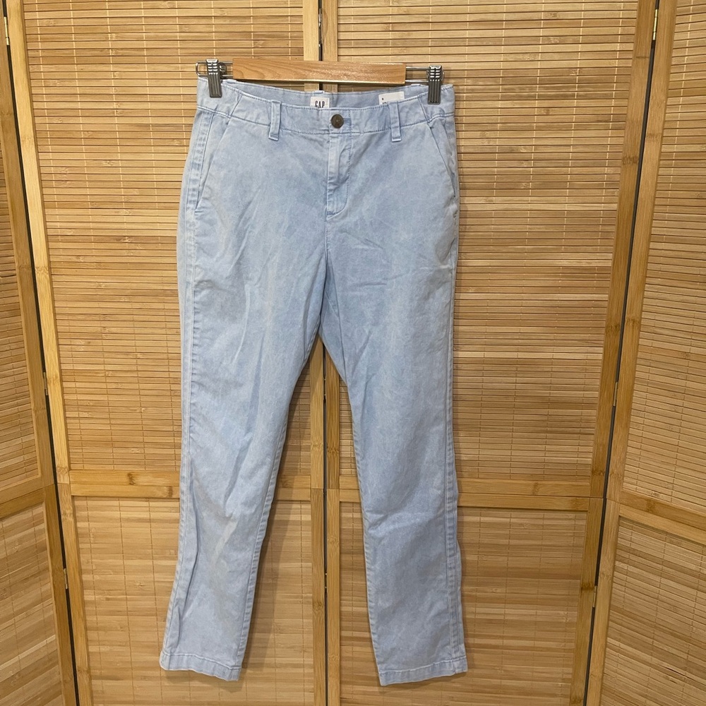 Gap Chino Pants Womens 0 Blue Acid Wash Girlfriend Straight Leg Stretch Khaki